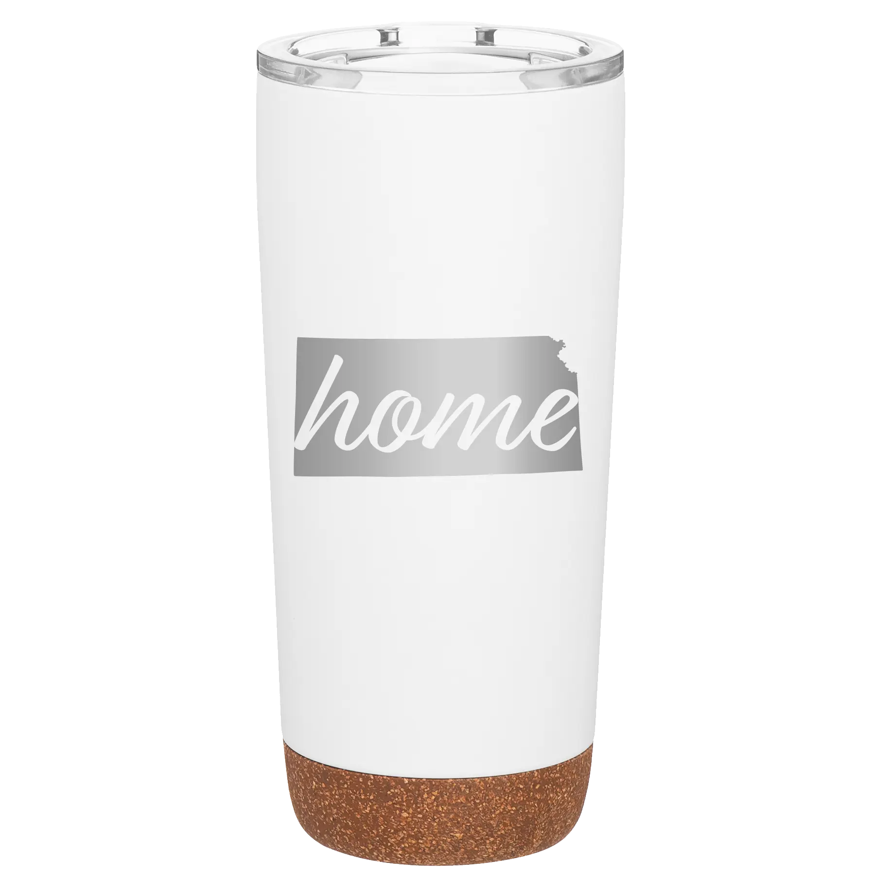 Laser etched white 20 oz vacuum insulated tumbler with 'Kansas Home' design