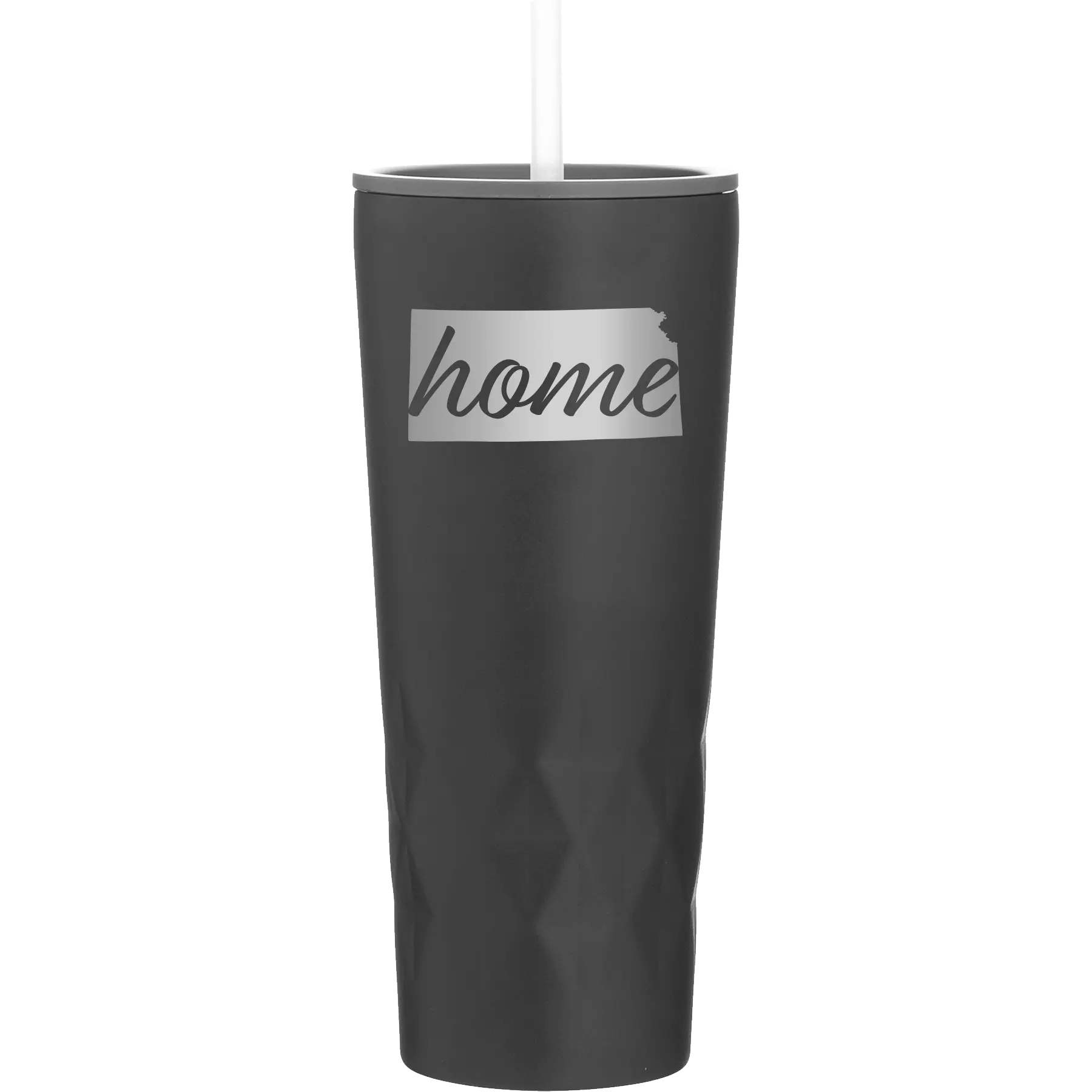 Laser etched black 20 oz vacuum insulated tumbler with 'Kansas Home' design