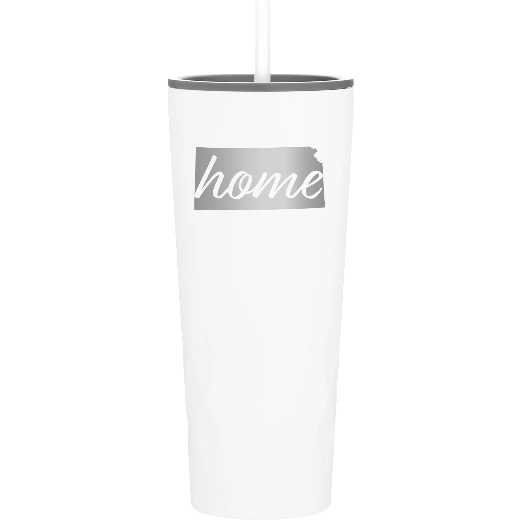 Laser etched white 20 oz vacuum insulated tumbler with 'Kansas Home' design