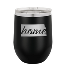 Laser etched black 12 oz vacuum insulated wine cup with 'Kansas Home' design