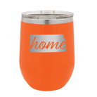 Laser etched orange 12 oz vacuum insulated wine cup with 'Kansas Home' design