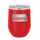 Laser etched red 12 oz vacuum insulated wine cup with 'Kansas Home' design