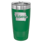 Laser etched green 20 oz vacuum insulated tumbler with 'Iowa Home' design