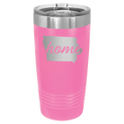 Laser etched pink 20 oz vacuum insulated tumbler with 'Iowa Home' design
