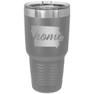 Laser etched dark gray 30 oz vacuum insulated tumbler with 'Iowa Home' design