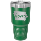 Laser etched green 30 oz vacuum insulated tumbler with 'Iowa Home' design