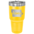Laser etched yellow 30 oz vacuum insulated tumbler with 'Iowa Home' design