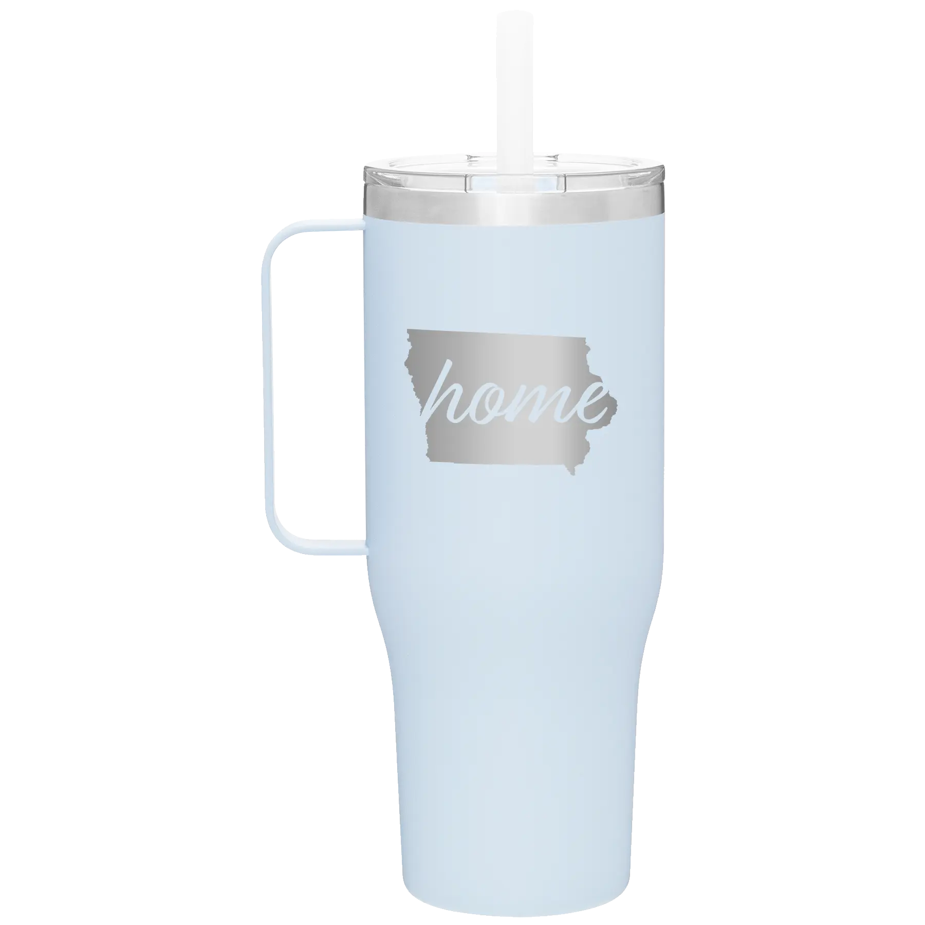 Laser etched landfall 40 oz vacuum insulated tumbler mug with 'Iowa Home' design