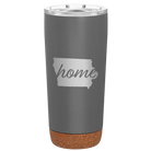 Laser etched storm gray 20 oz vacuum insulated tumbler with 'Iowa Home' design