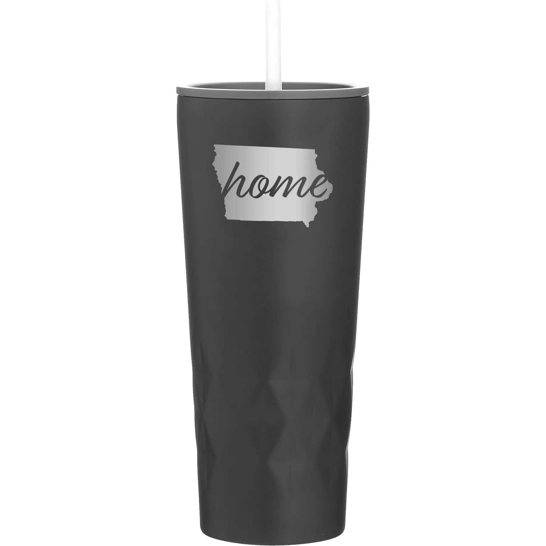 Laser etched black 20 oz vacuum insulated tumbler with 'Iowa Home' design