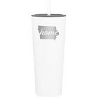 Laser etched white 20 oz vacuum insulated tumbler with 'Iowa Home' design