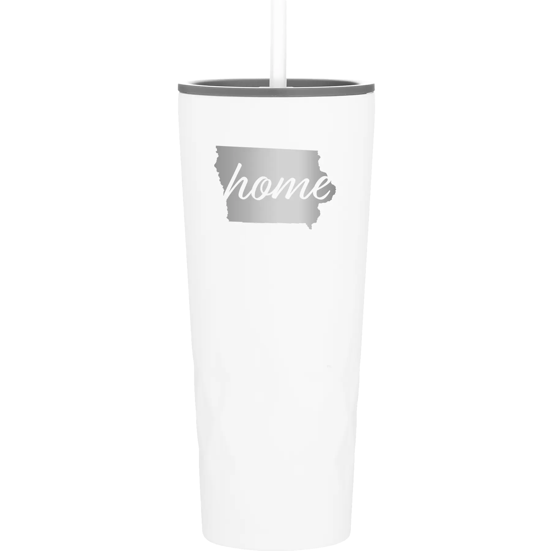 Laser etched white 20 oz vacuum insulated tumbler with 'Iowa Home' design