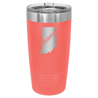 Laser etched coral 20 oz vacuum insulated tumbler with 'Indiana Home' design