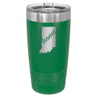 Laser etched green 20 oz vacuum insulated tumbler with 'Indiana Home' design