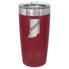 Laser etched maroon 20 oz vacuum insulated tumbler with 'Indiana Home' design