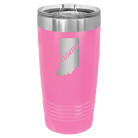 Laser etched pink 20 oz vacuum insulated tumbler with 'Indiana Home' design