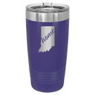 Laser etched purple 20 oz vacuum insulated tumbler with 'Indiana Home' design