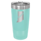 Laser etched teal 20 oz vacuum insulated tumbler with 'Indiana Home' design