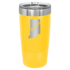 Laser etched yellow 20 oz vacuum insulated tumbler with 'Indiana Home' design