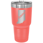 Laser etched coral 30 oz vacuum insulated tumbler with 'Indiana Home' design
