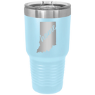 Laser etched light blue 30 oz vacuum insulated tumbler with 'Indiana Home' design