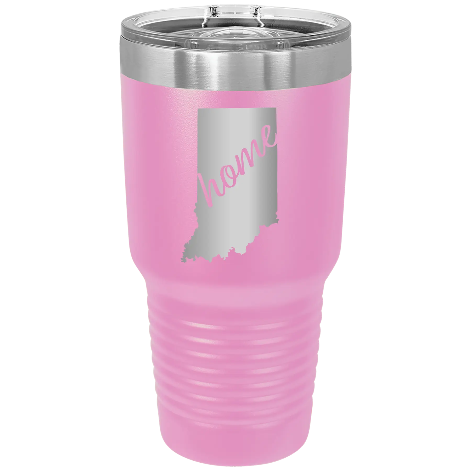 Laser etched light purple 30 oz vacuum insulated tumbler with 'Indiana Home' design