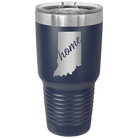Laser etched navy 30 oz vacuum insulated tumbler with 'Indiana Home' design