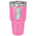 Laser etched pink 30 oz vacuum insulated tumbler with 'Indiana Home' design