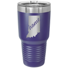 Laser etched purple 30 oz vacuum insulated tumbler with 'Indiana Home' design