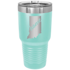 Laser etched teal 30 oz vacuum insulated tumbler with 'Indiana Home' design