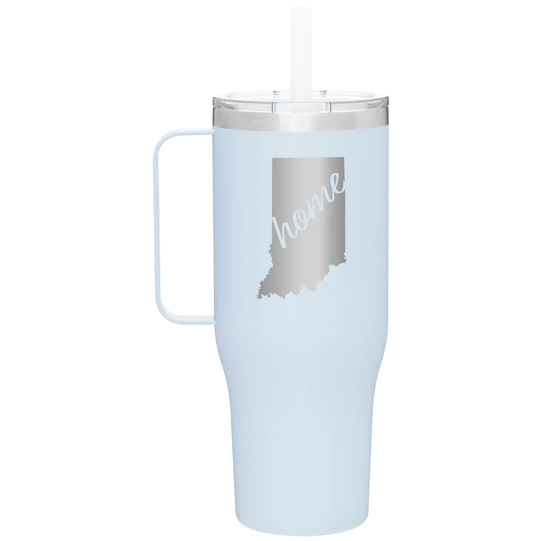 Laser etched landfall 40 oz vacuum insulated tumbler mug with 'Indiana Home' design
