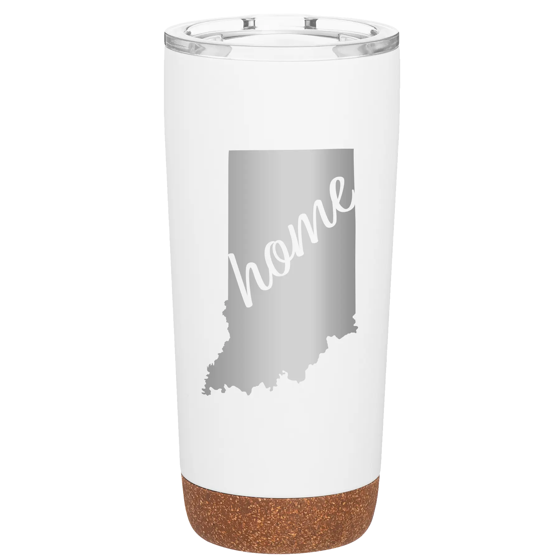 Laser etched white 20 oz vacuum insulated tumbler with 'Indiana Home' design
