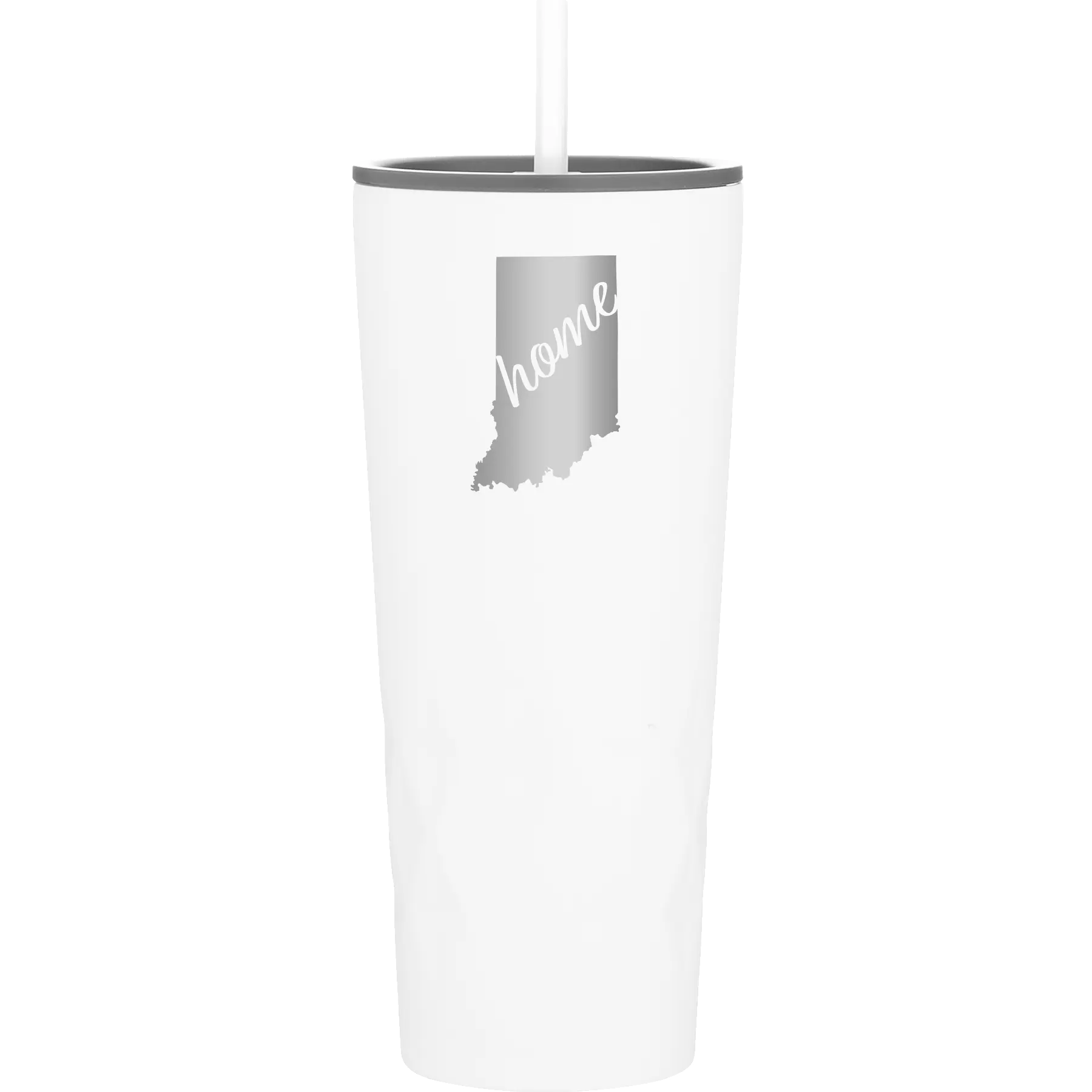 Laser etched white 20 oz vacuum insulated tumbler with 'Indiana Home' design
