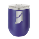 Laser etched purple 12 oz vacuum insulated wine cup with 'Indiana Home' design