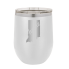 Laser etched white 12 oz vacuum insulated wine cup with 'Indiana Home' design