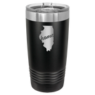 Laser etched black 20 oz vacuum insulated tumbler with 'Illinois Home' design