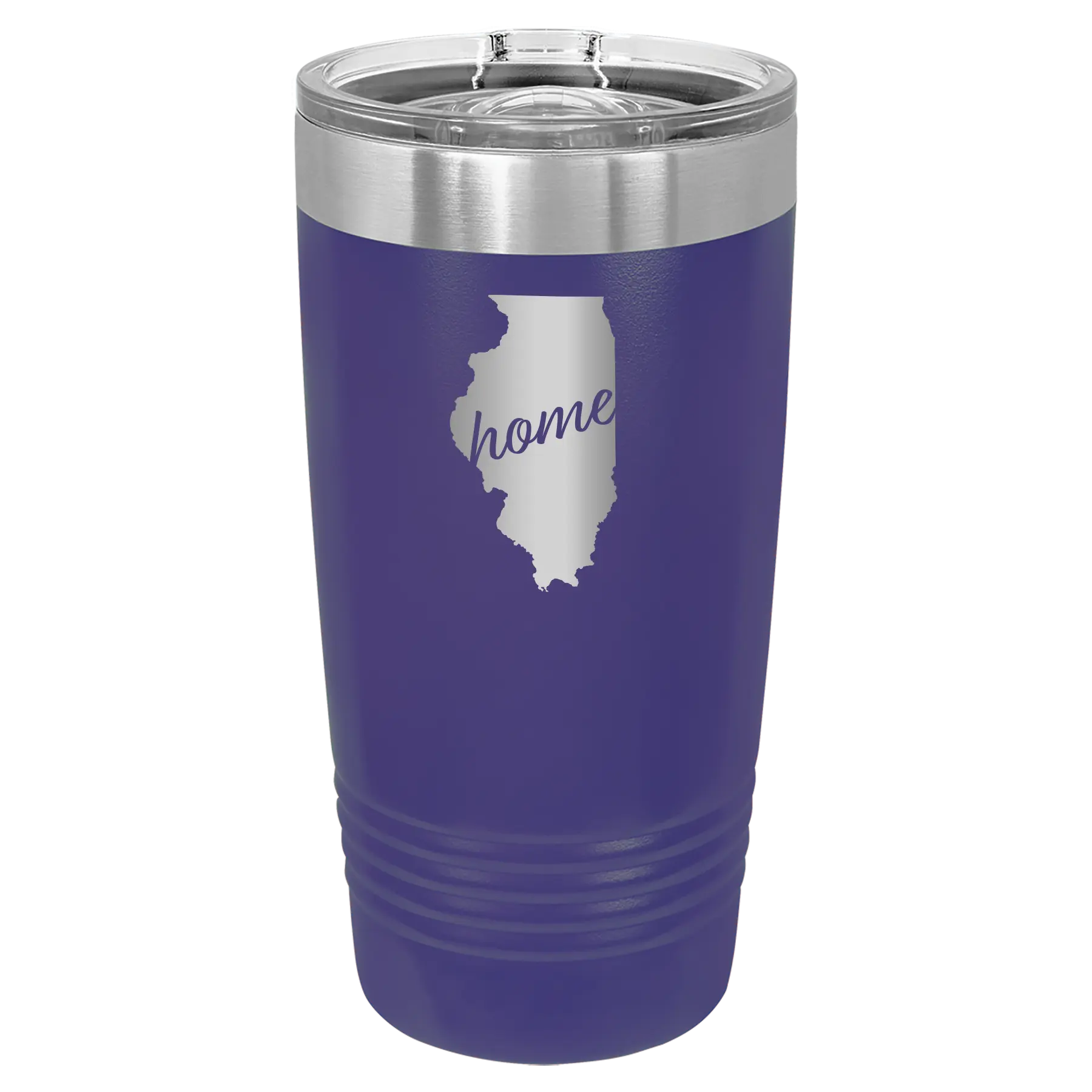 Laser etched purple 20 oz vacuum insulated tumbler with 'Illinois Home' design