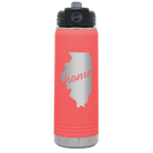 Laser etched coral 20 oz vacuum insulated water bottle with 'Illinois Home' design
