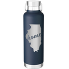 Laser etched navy 24 oz vacuum insulated water bottle with 'Illinois Home' design