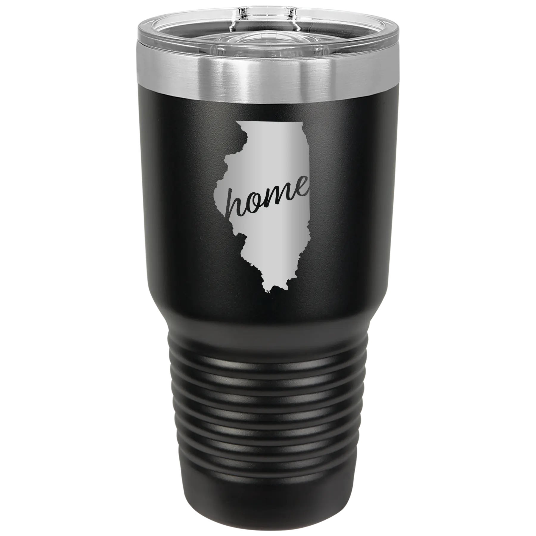 Laser etched black 30 oz vacuum insulated tumbler with 'Illinois Home' design