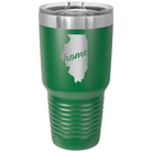 Laser etched green 30 oz vacuum insulated tumbler with 'Illinois Home' design
