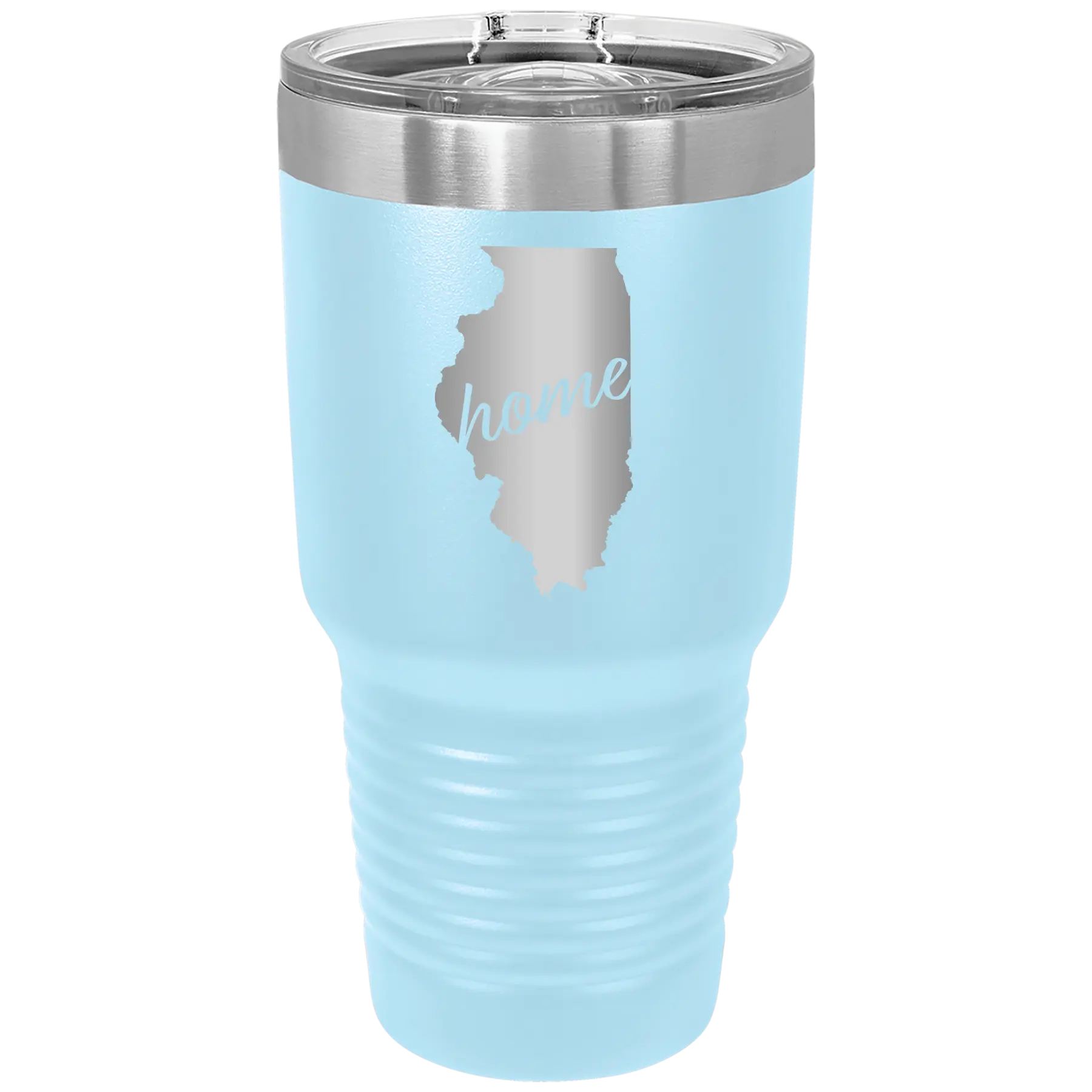Laser etched light blue 30 oz vacuum insulated tumbler with 'Illinois Home' design