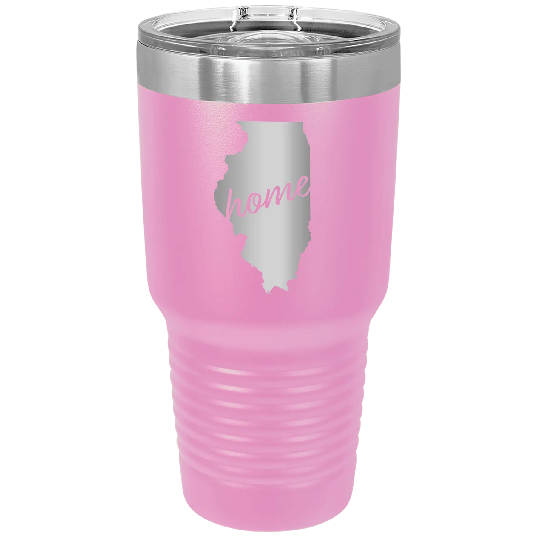 Laser etched light purple 30 oz vacuum insulated tumbler with 'Illinois Home' design