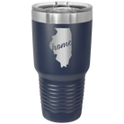Laser etched navy 30 oz vacuum insulated tumbler with 'Illinois Home' design