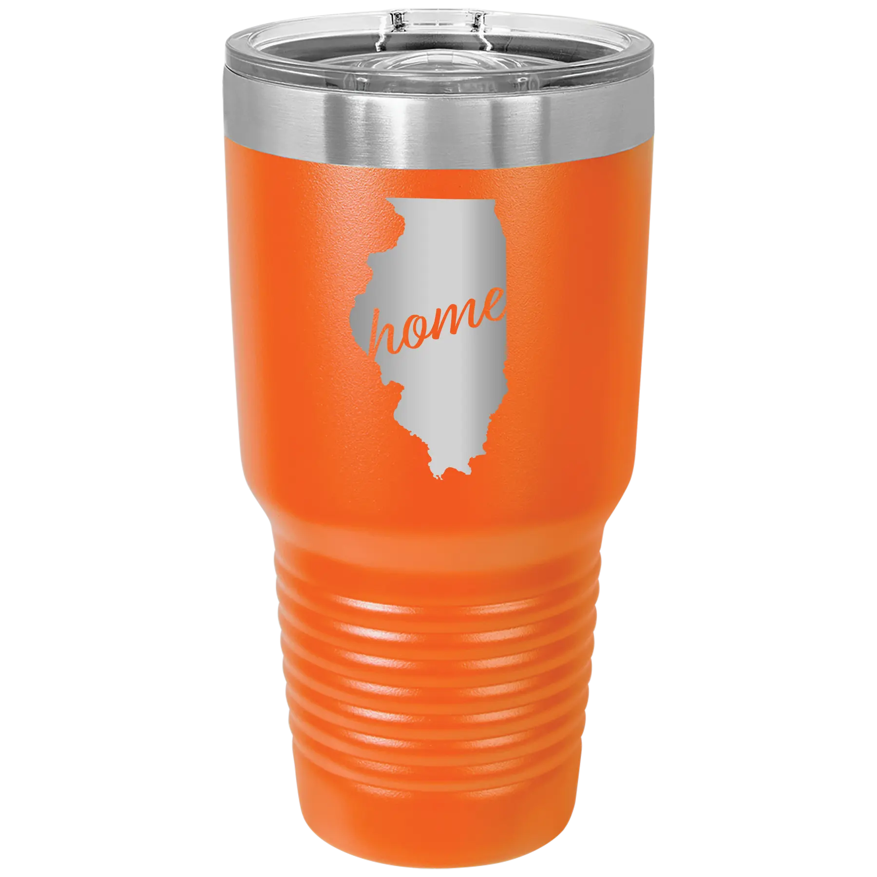 Laser etched orange 30 oz vacuum insulated tumbler with 'Illinois Home' design