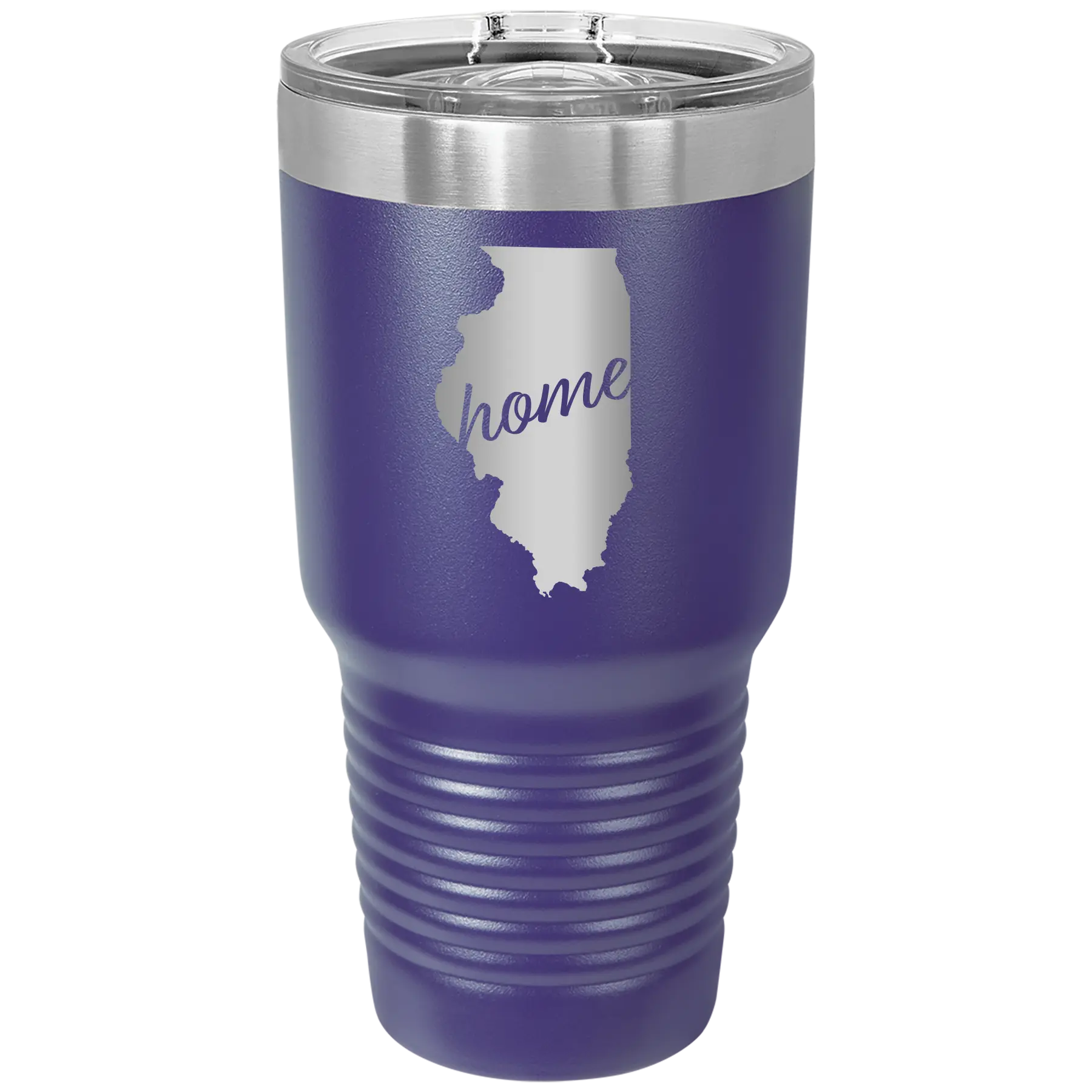 Laser etched purple 30 oz vacuum insulated tumbler with 'Illinois Home' design