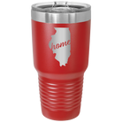 Laser etched red 30 oz vacuum insulated tumbler with 'Illinois Home' design