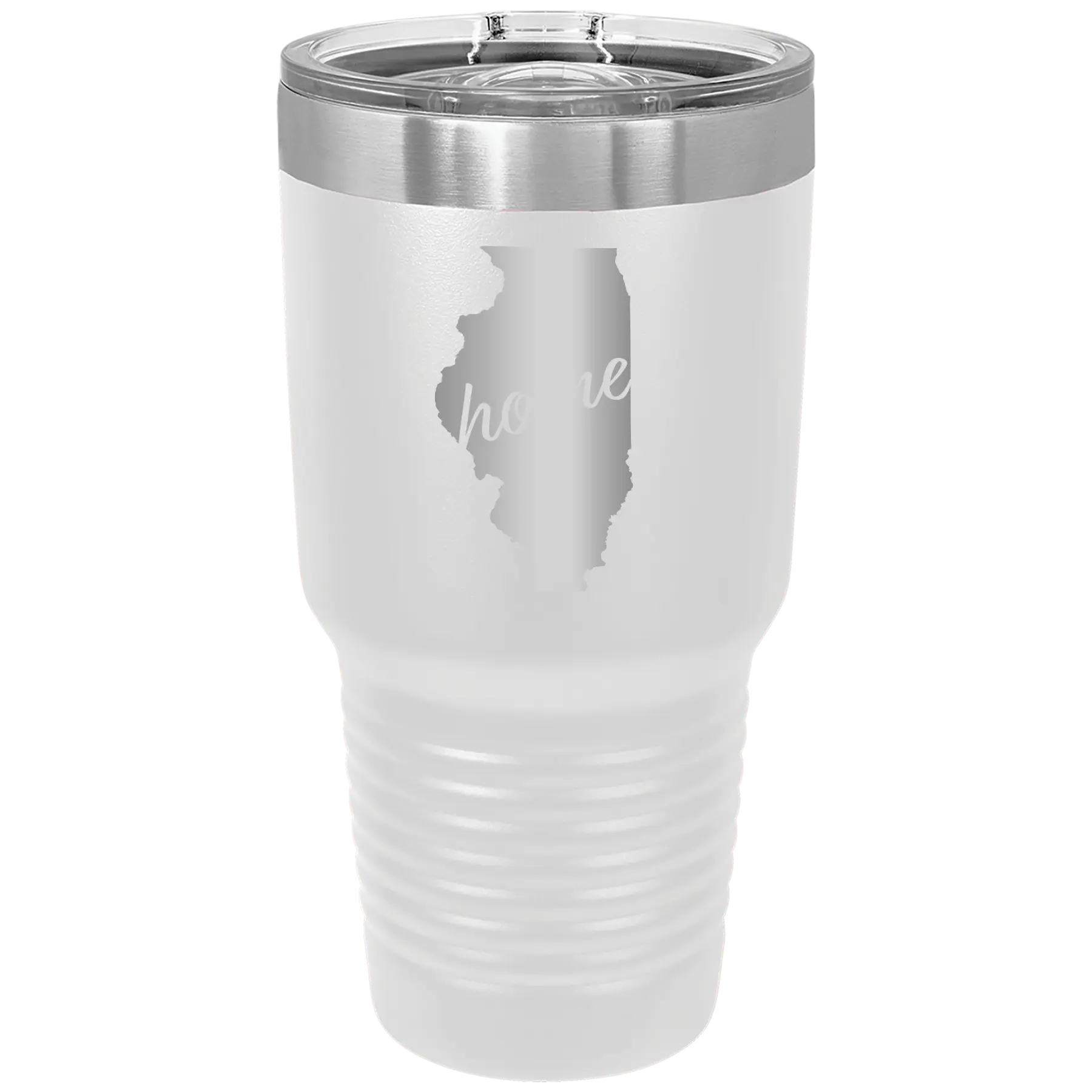 Laser etched white 30 oz vacuum insulated tumbler with 'Illinois Home' design