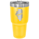 Laser etched yellow 30 oz vacuum insulated tumbler with 'Illinois Home' design