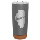 Laser etched storm gray 20 oz vacuum insulated tumbler with 'Illinois Home' design